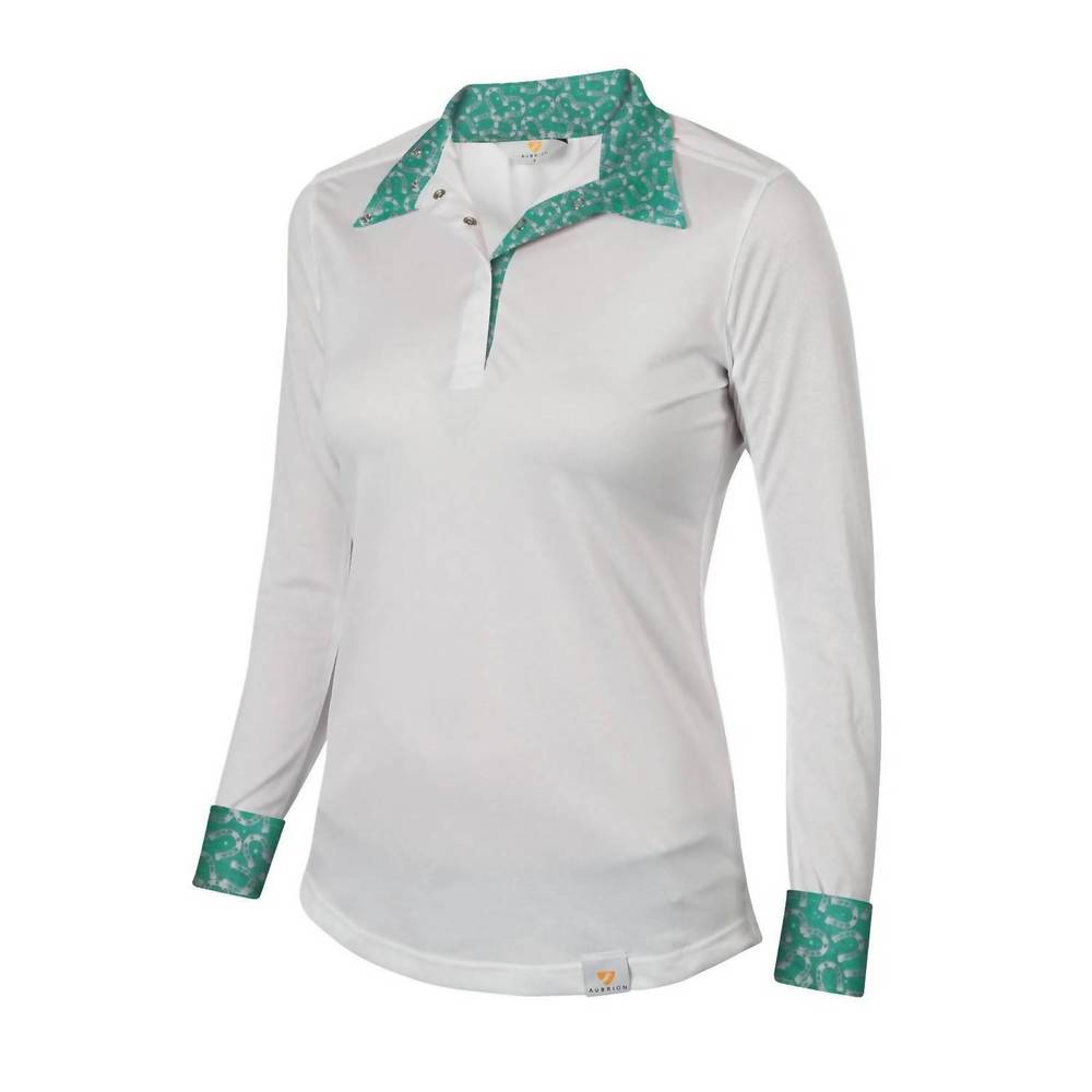NEW SHIRES aubrion kids long sleeve show shirt in horseshoes